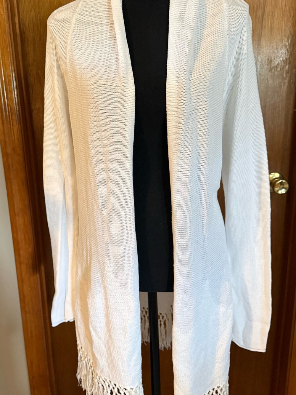 Lilly Pulitzer White Open-Front Fringe Hem Cardigan